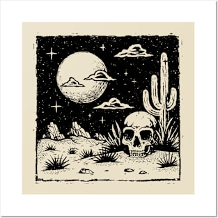 Western Boho Desert Skull with Moon Posters and Art